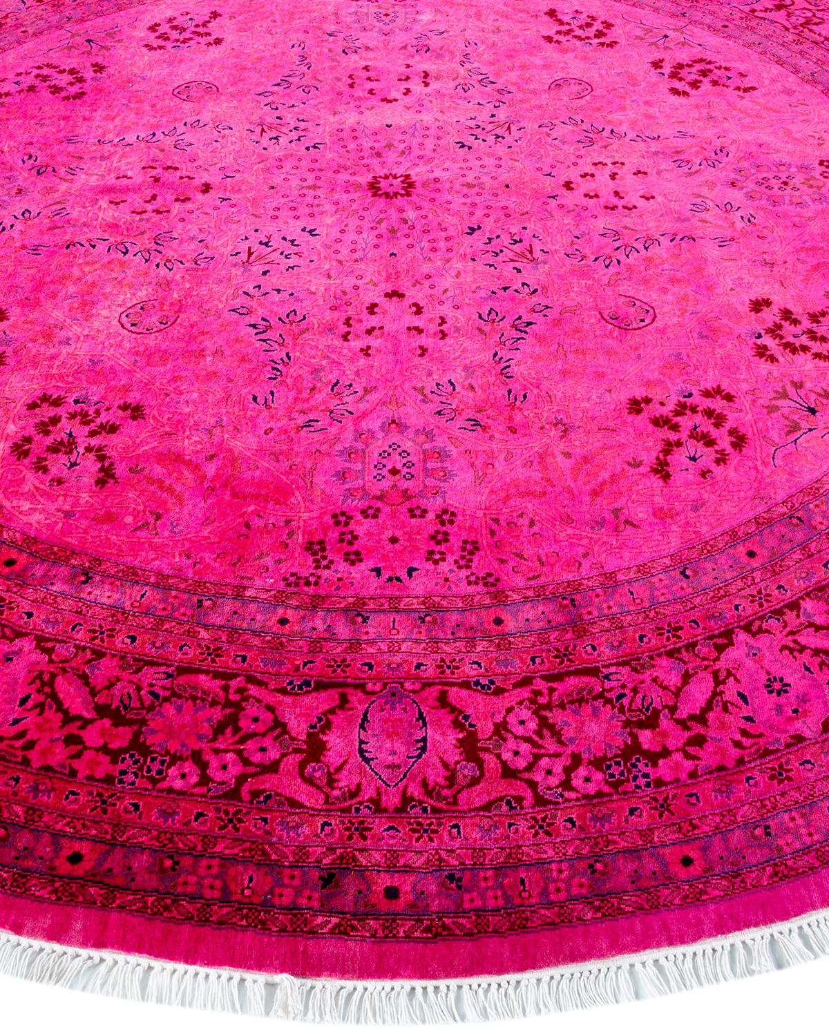 One of a Kind Hand Knotted Contemporary Overdyed Purple Round Area Rug In New Condition For Sale In Norwalk, CT
