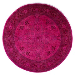 One of a Kind Hand Knotted Contemporary Overdyed Purple Round Area Rug