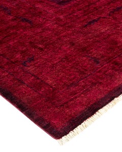 One of a Kind Hand Knotted Contemporary Overdyed Purple Square Area Rug