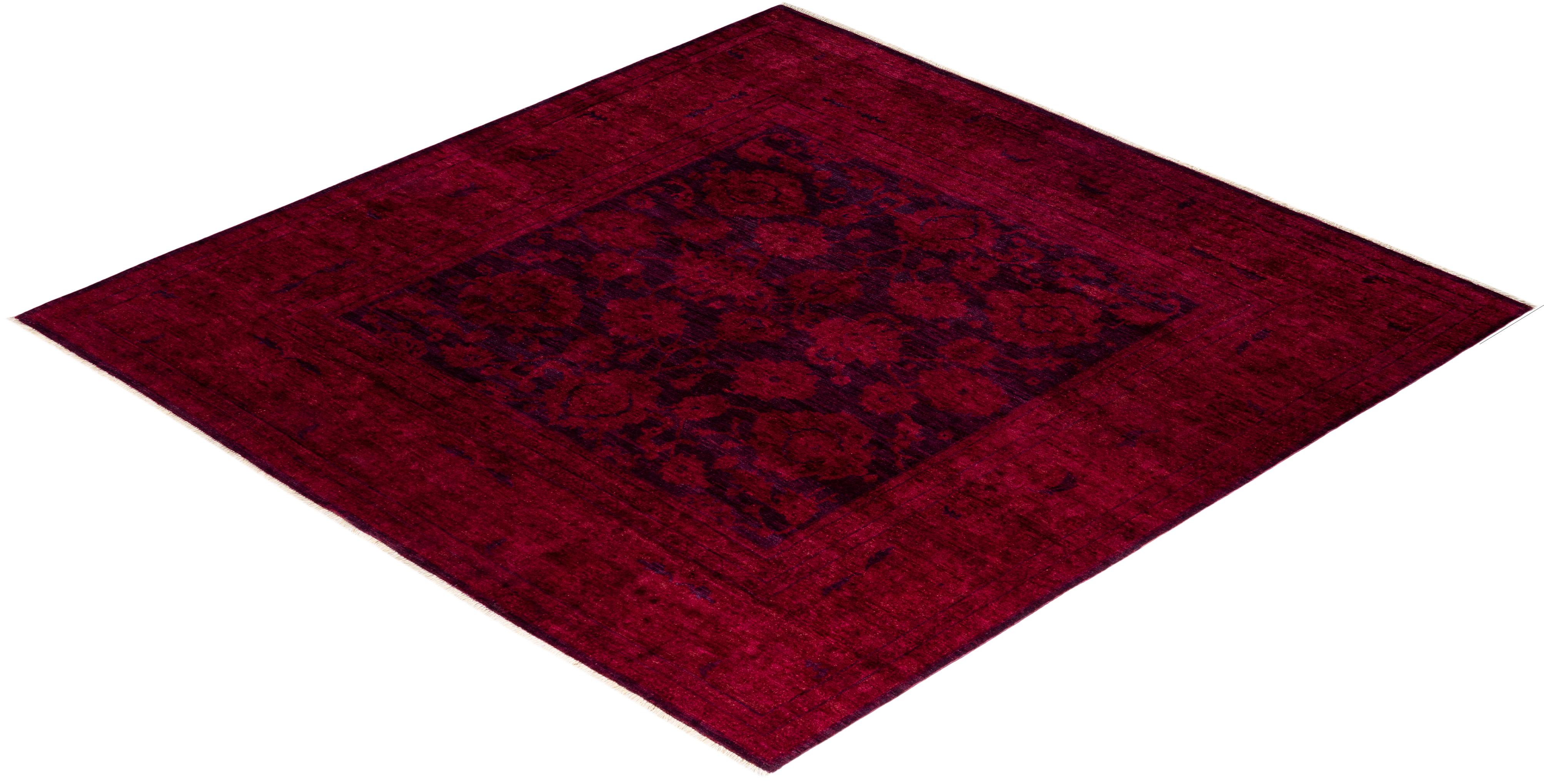 One of a Kind Hand Knotted Contemporary Overdyed Purple Square Area Rug For Sale 3