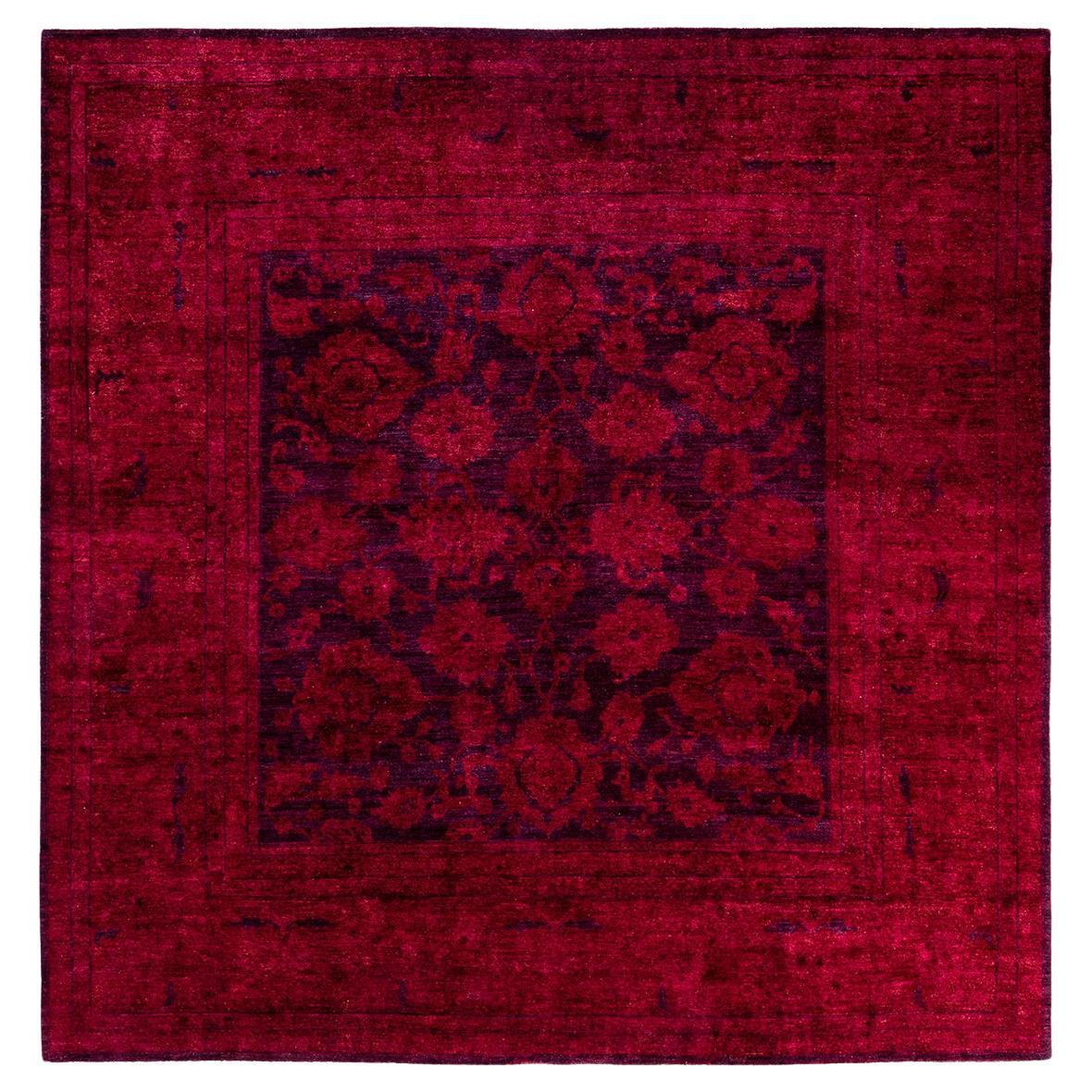 One of a Kind Hand Knotted Contemporary Overdyed Purple Square Area Rug For Sale