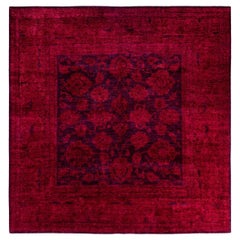 One of a Kind Hand Knotted Contemporary Overdyed Purple Square Area Rug