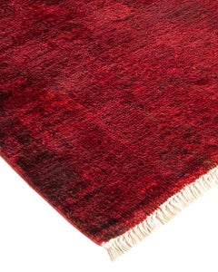 One of a Kind Hand Knotted Contemporary Overdyed Red Area Rug