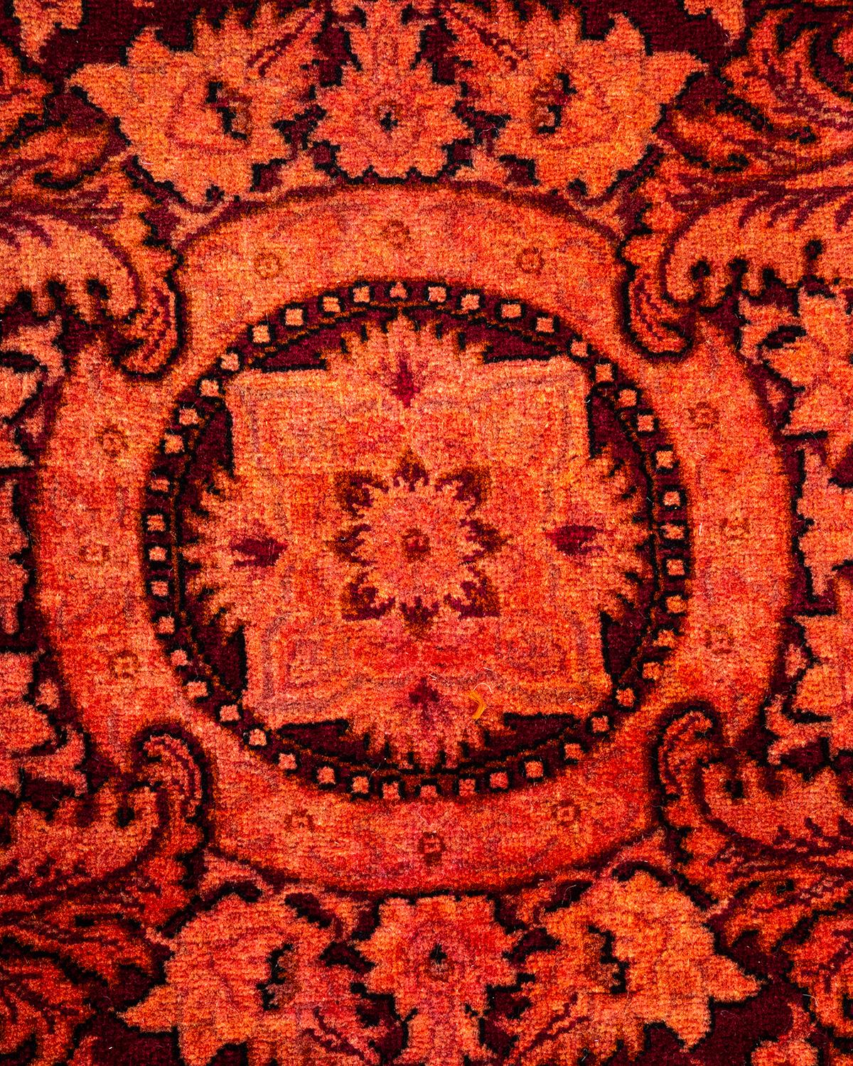 Pakistani One of a Kind Hand Knotted Contemporary Overdyed Red Area Rug For Sale