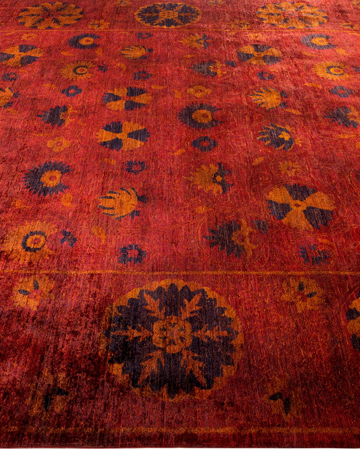 One of a Kind Hand Knotted Contemporary Overdyed Red Area Rug In New Condition For Sale In Norwalk, CT