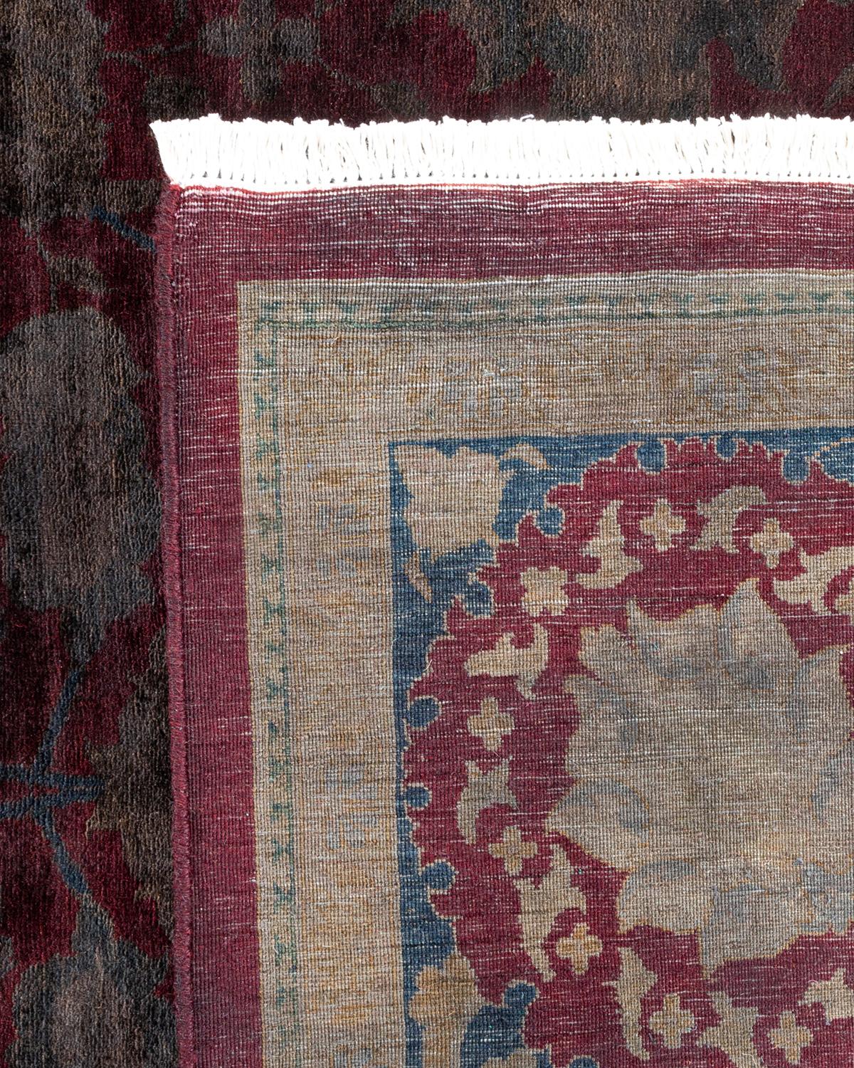 Wool One of a Kind Hand Knotted Contemporary Overdyed Red Area Rug For Sale