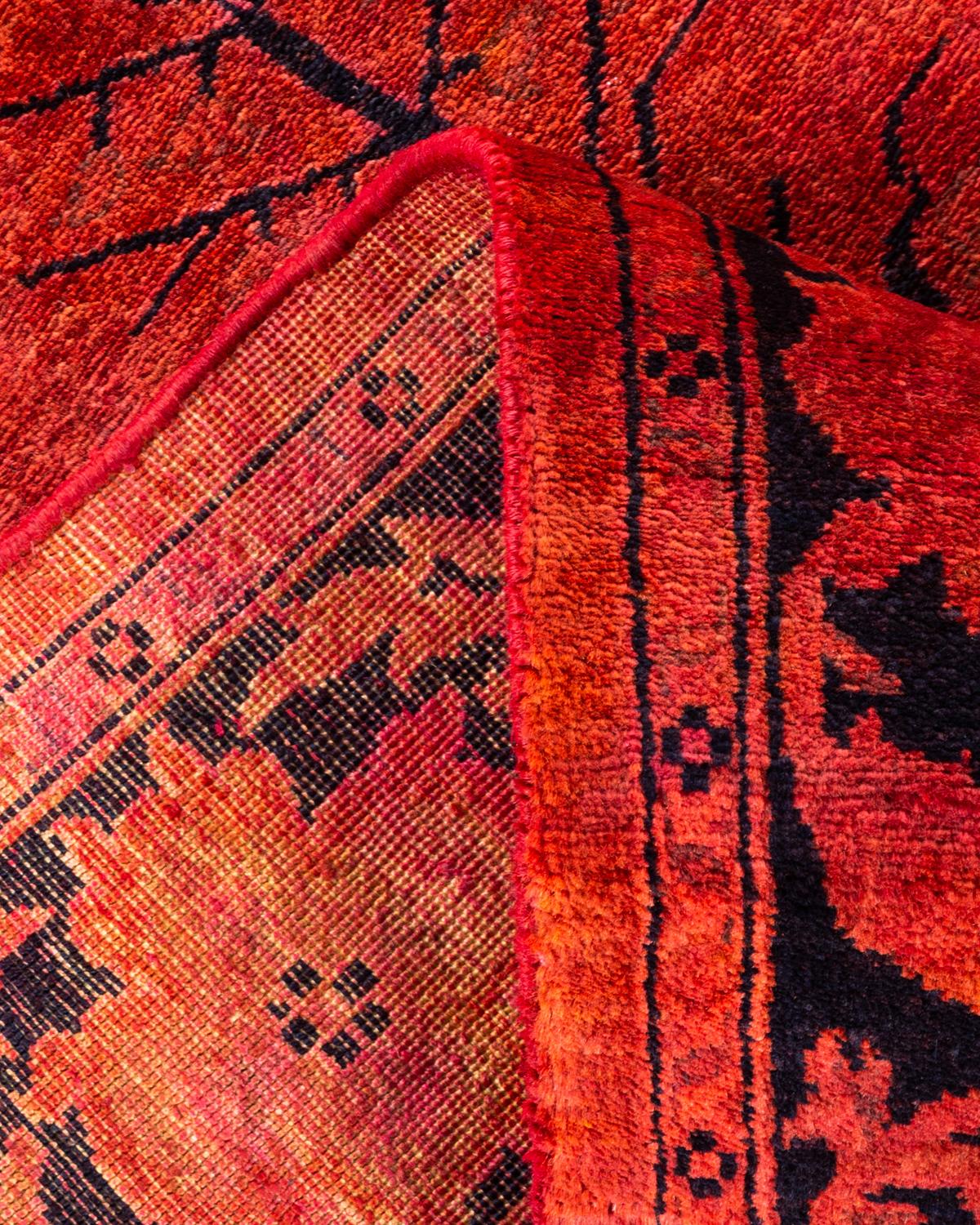 One of a Kind Hand Knotted Contemporary Overdyed Red Area Rug 1