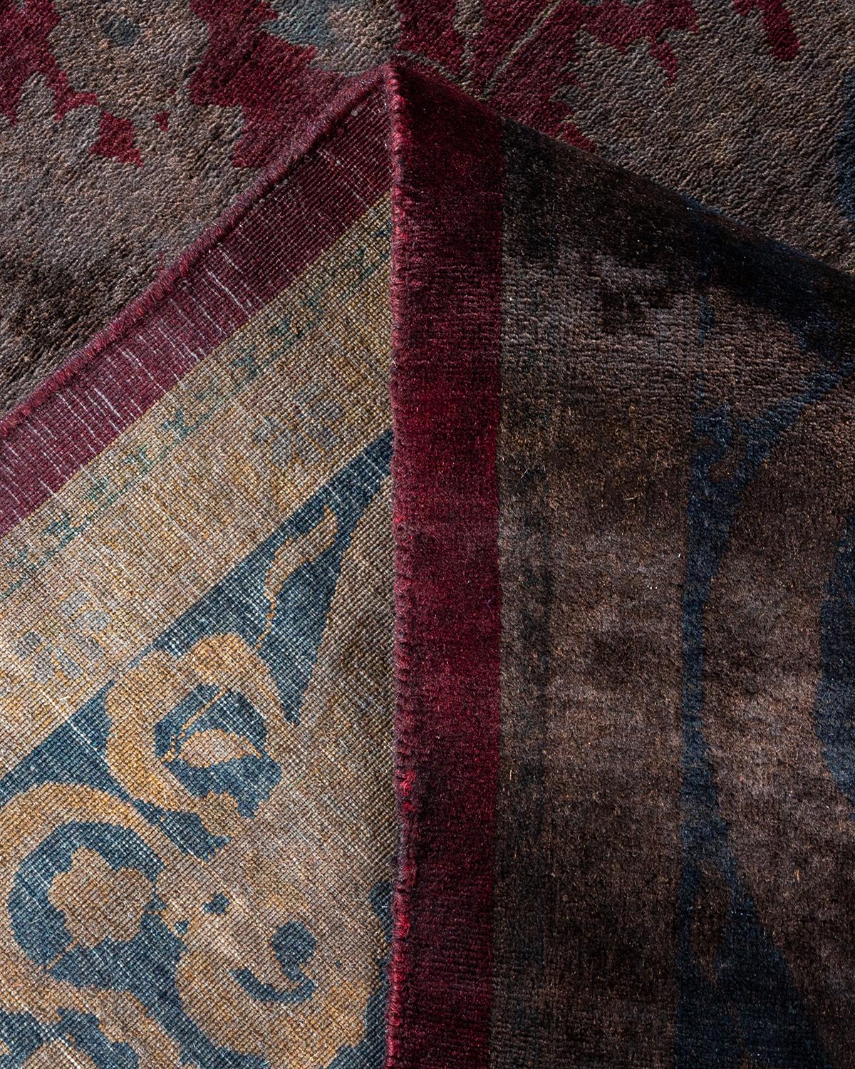 One of a Kind Hand Knotted Contemporary Overdyed Red Area Rug For Sale 1