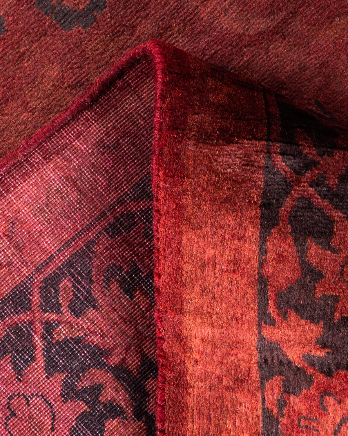 Lana Tappeto contemporaneo sovratinto rosso unico nel suo genere e annodato a mano in vendita