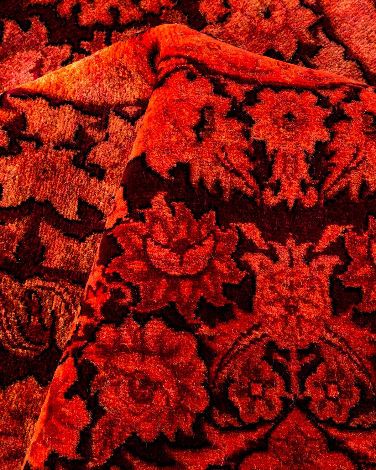 One of a Kind Hand Knotted Contemporary Overdyed Red Area Rug For Sale 2