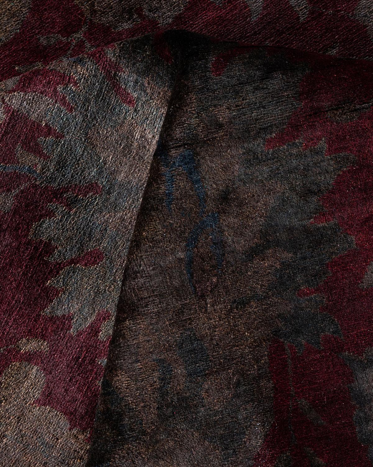 One of a Kind Hand Knotted Contemporary Overdyed Red Area Rug For Sale 2