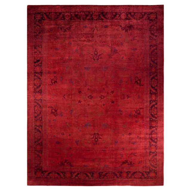 One of a Kind Hand Knotted Contemporary Overdyed Red Area Rug For Sale ...
