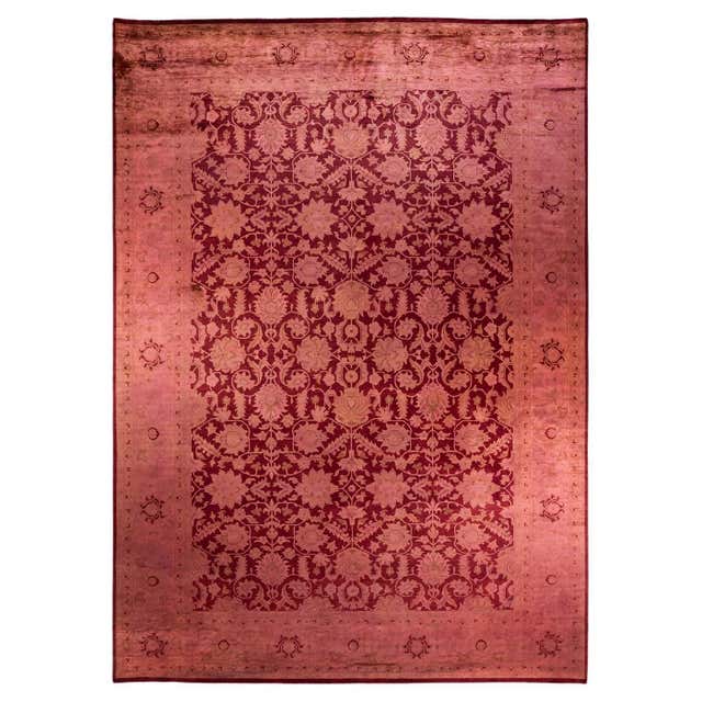 One of a Kind Hand Knotted Contemporary Overdyed Red Area Rug For Sale ...