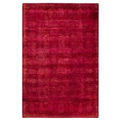 One of a Kind Hand Knotted Contemporary Overdyed Red Area Rug
