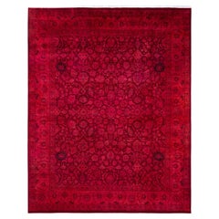 One of a Kind Hand Knotted Contemporary Overdyed Red Area Rug