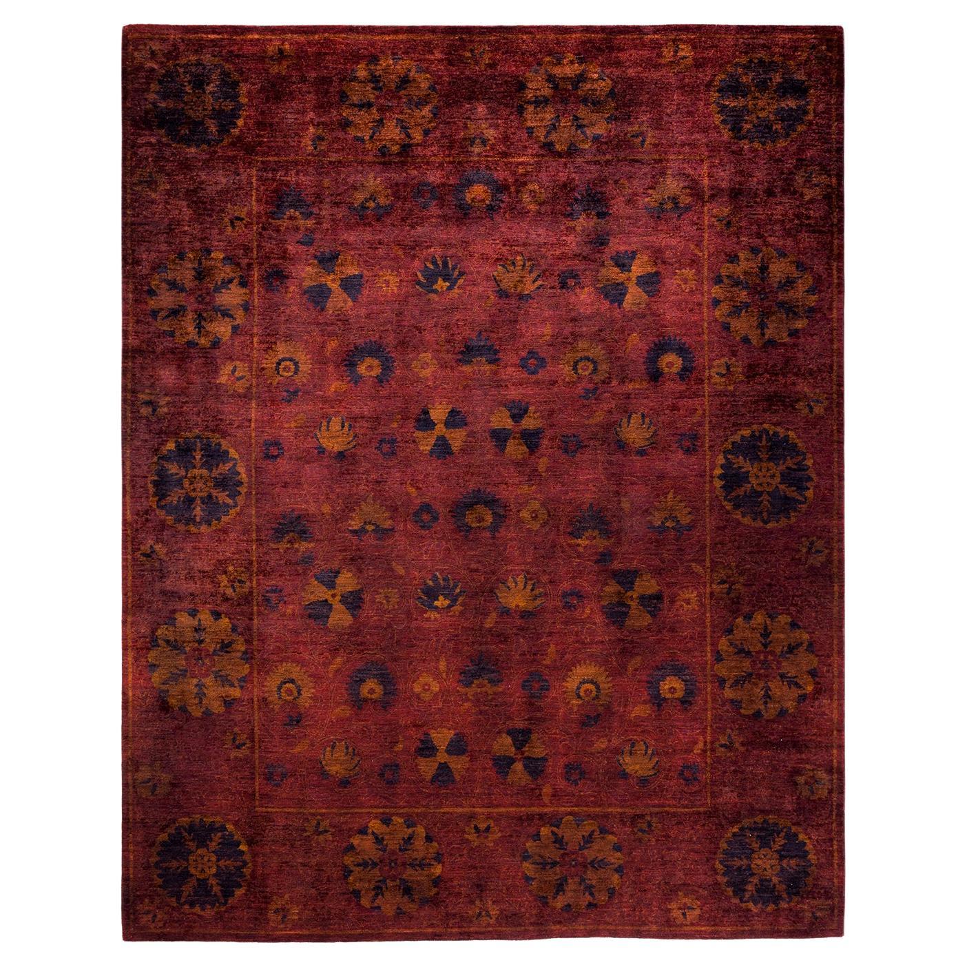 One of a Kind Hand Knotted Contemporary Overdyed Red Area Rug For Sale