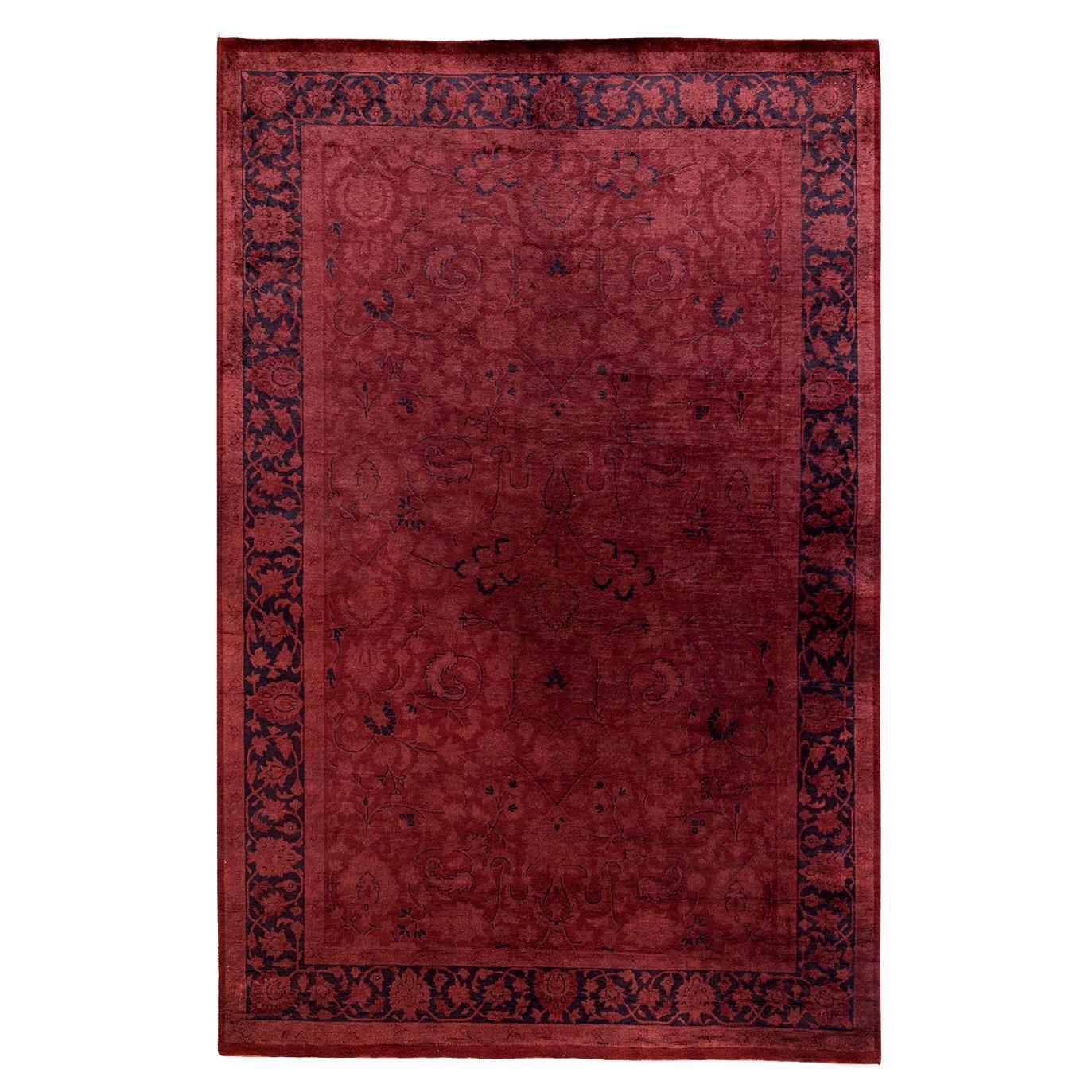 One of a Kind Hand Knotted Contemporary Overdyed Red Area Rug