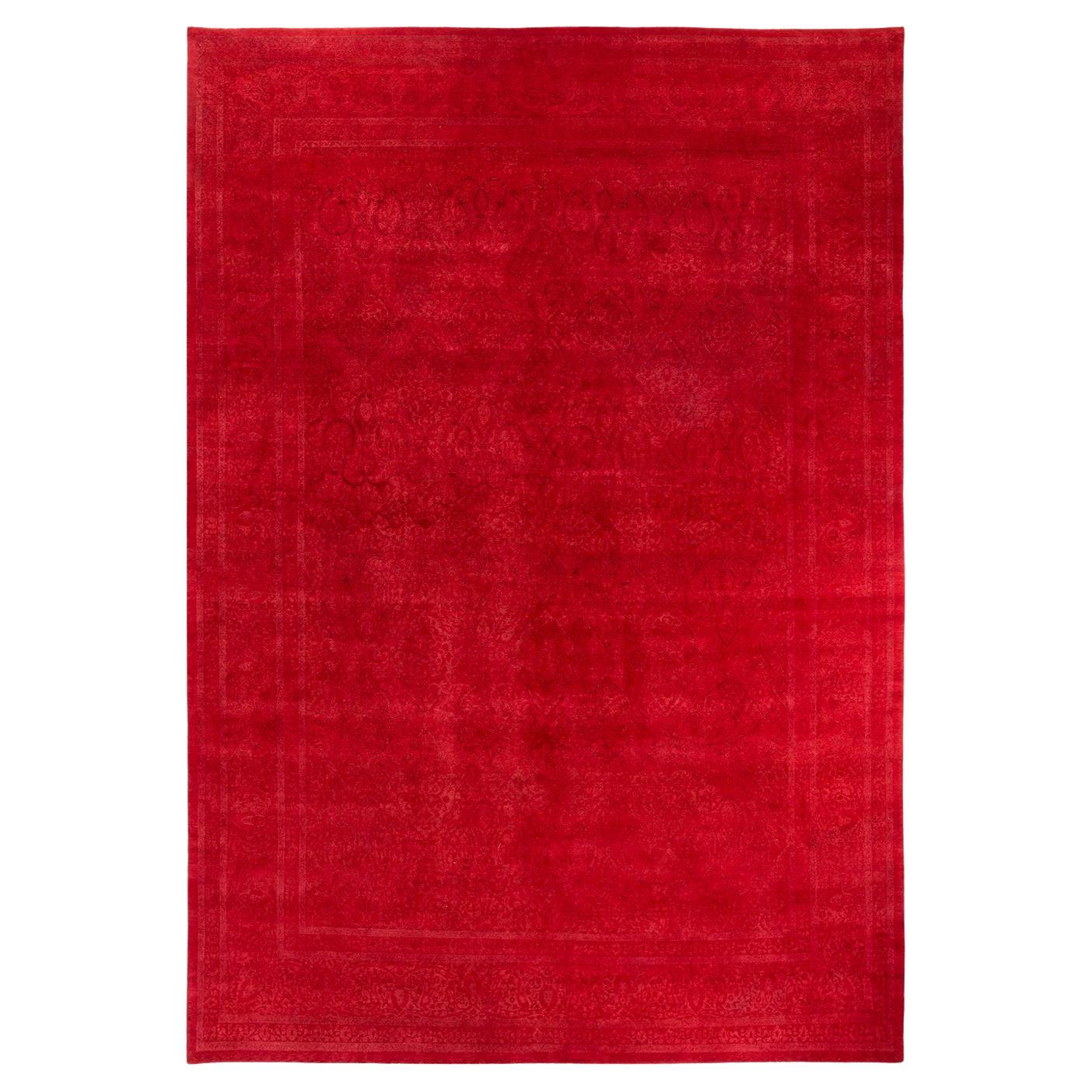 Einzigartiger handgeknüpfter zeitgenössischer roter Overdyed-Teppich