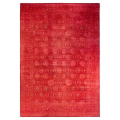 One of a Kind Hand Knotted Contemporary Overdyed Red Area Rug