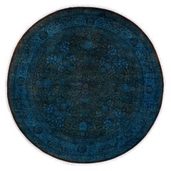 One of a Kind Hand Knotted Contemporary Overdyed Red Round Area Rug