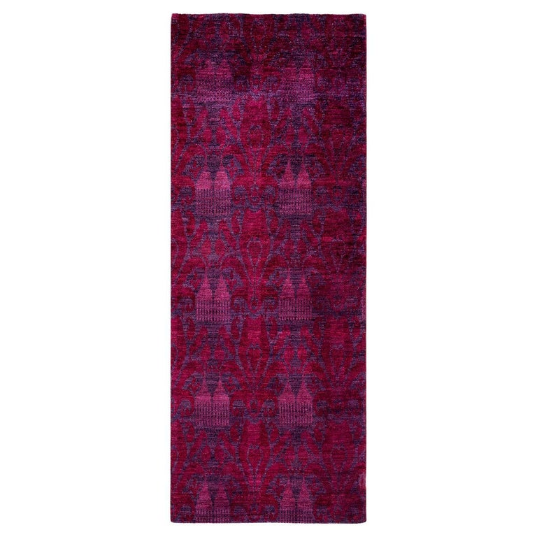 Modern Red Runner Rug One of a Kind Hand Knotted Contemporary Overdyed Red Runner For Sale at ...
