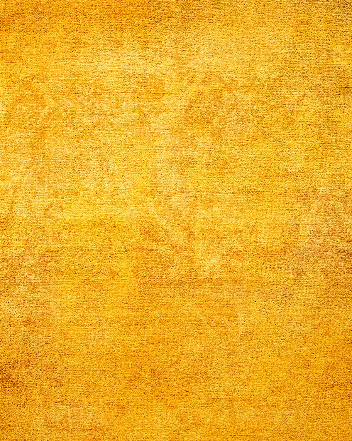 Pakistani One of a Kind Hand Knotted Contemporary Overdyed Yellow Area Rug