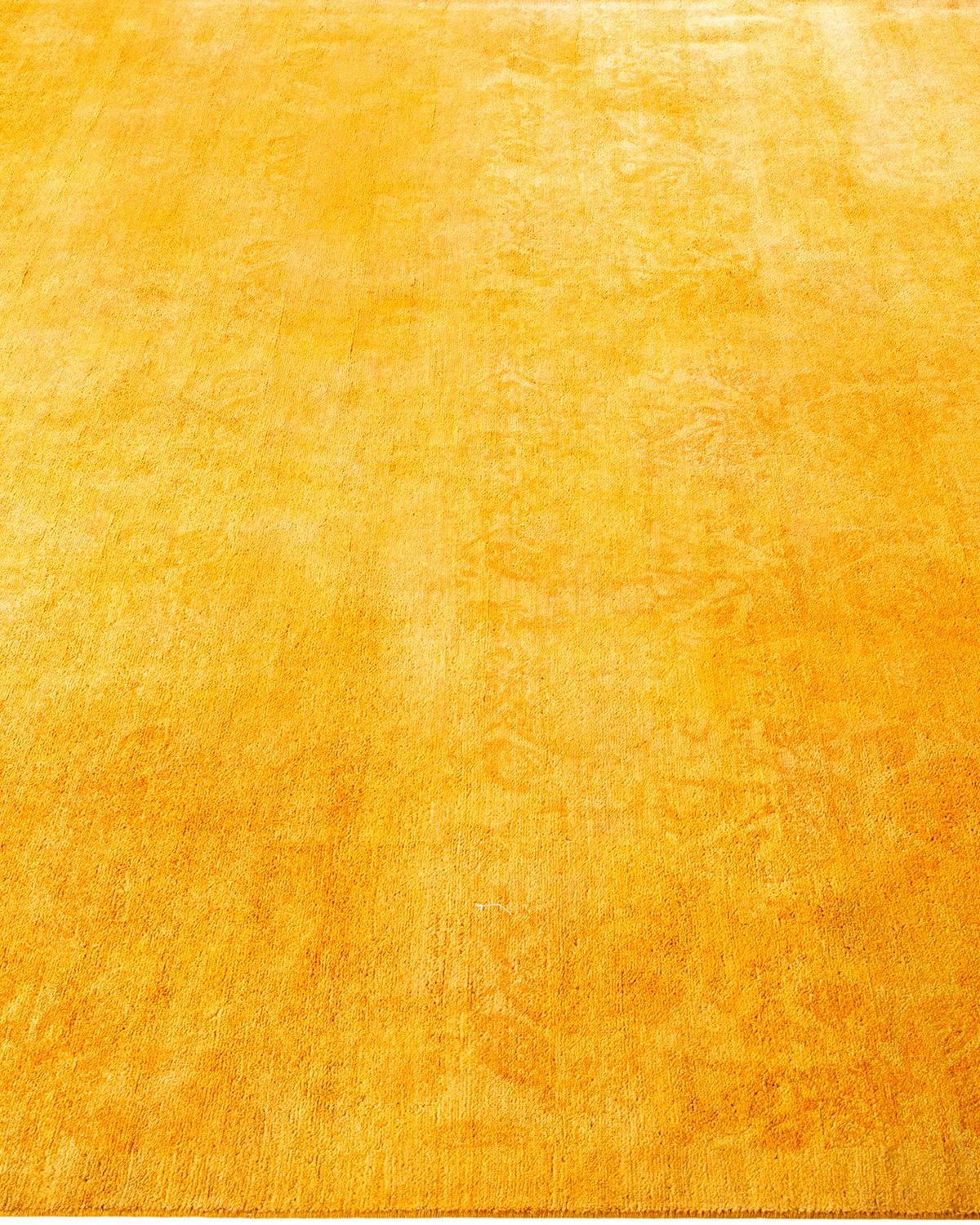 One of a Kind Hand Knotted Contemporary Overdyed Yellow Area Rug In New Condition In Norwalk, CT