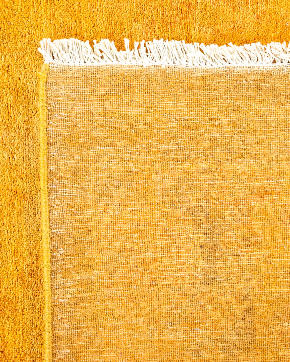 Wool One of a Kind Hand Knotted Contemporary Overdyed Yellow Area Rug