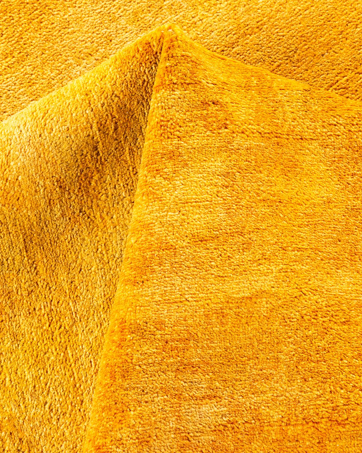 One of a Kind Hand Knotted Contemporary Overdyed Yellow Area Rug 2