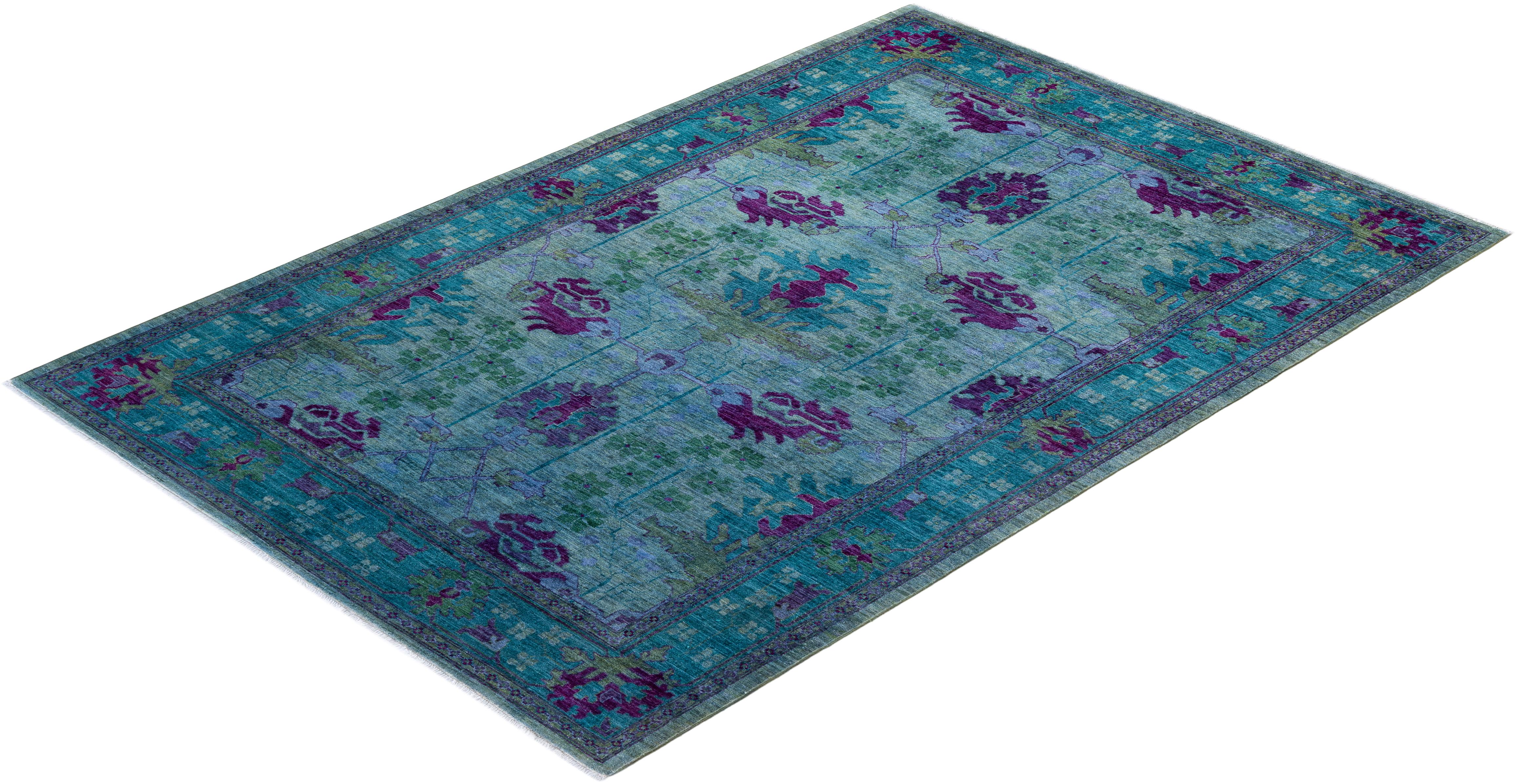 One of a Kind Hand Knotted Contemporary Overdyed Yellow Area Rug For Sale 3