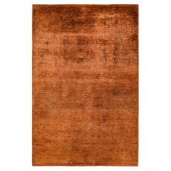 Tapis contemporain surdimensionné jaune, noué à la main, unique en son genre