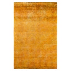 One of a Kind Hand Knotted Contemporary Overdyed Yellow Area Rug