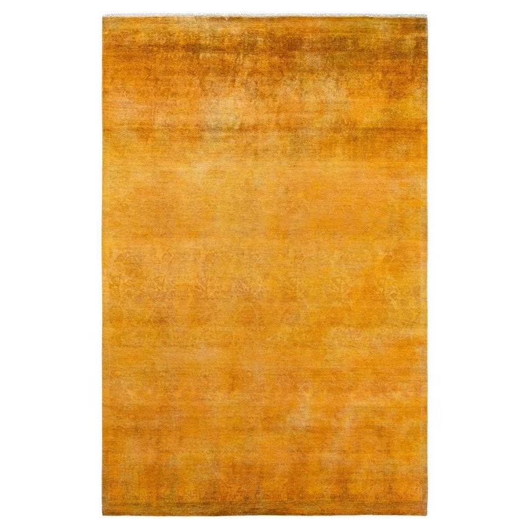 One of a Kind Hand Knotted Contemporary Overdyed Yellow Area Rug For ...