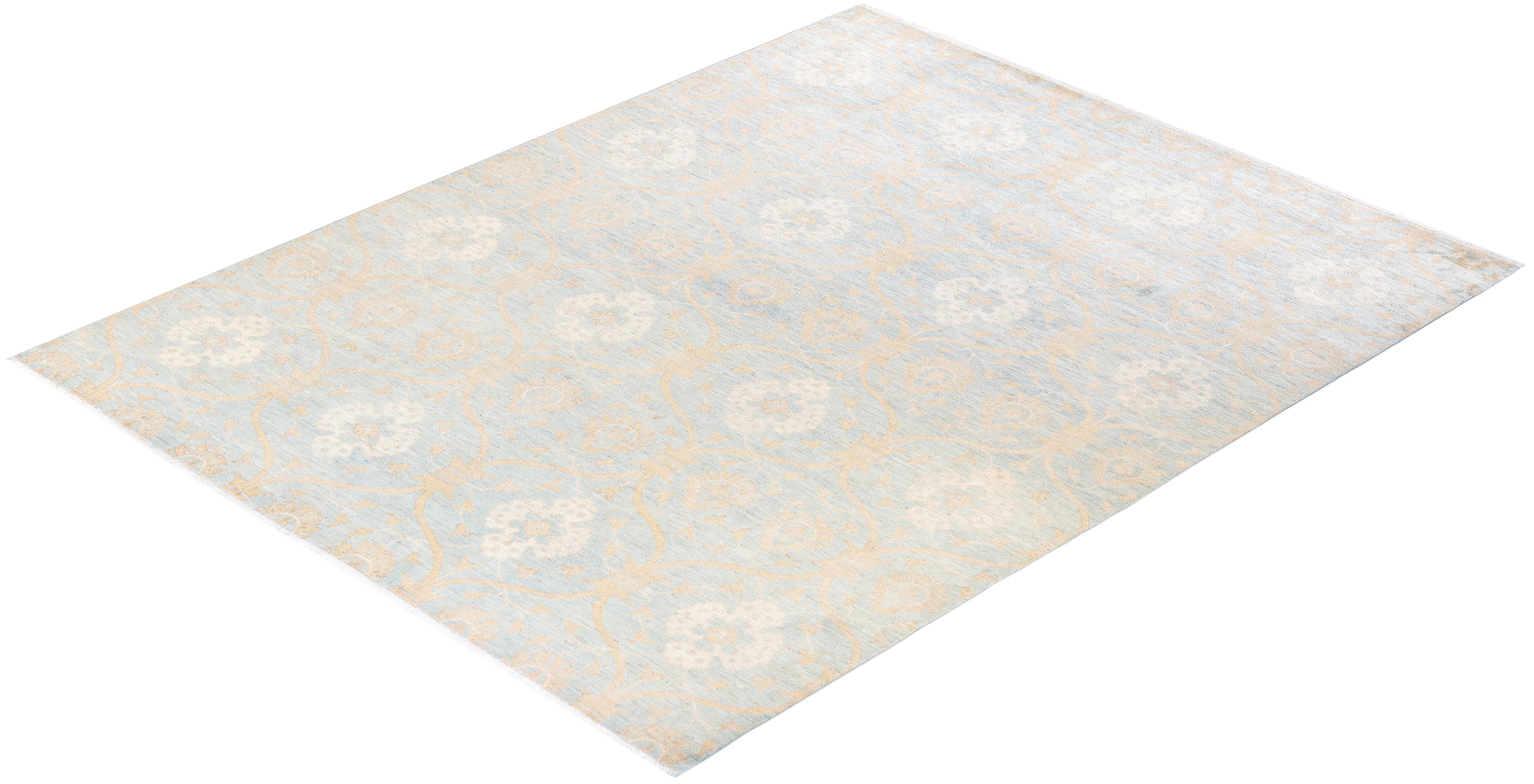 One-of-a-kind Hand Knotted Eclectic Light Blue Area Rug For Sale 2