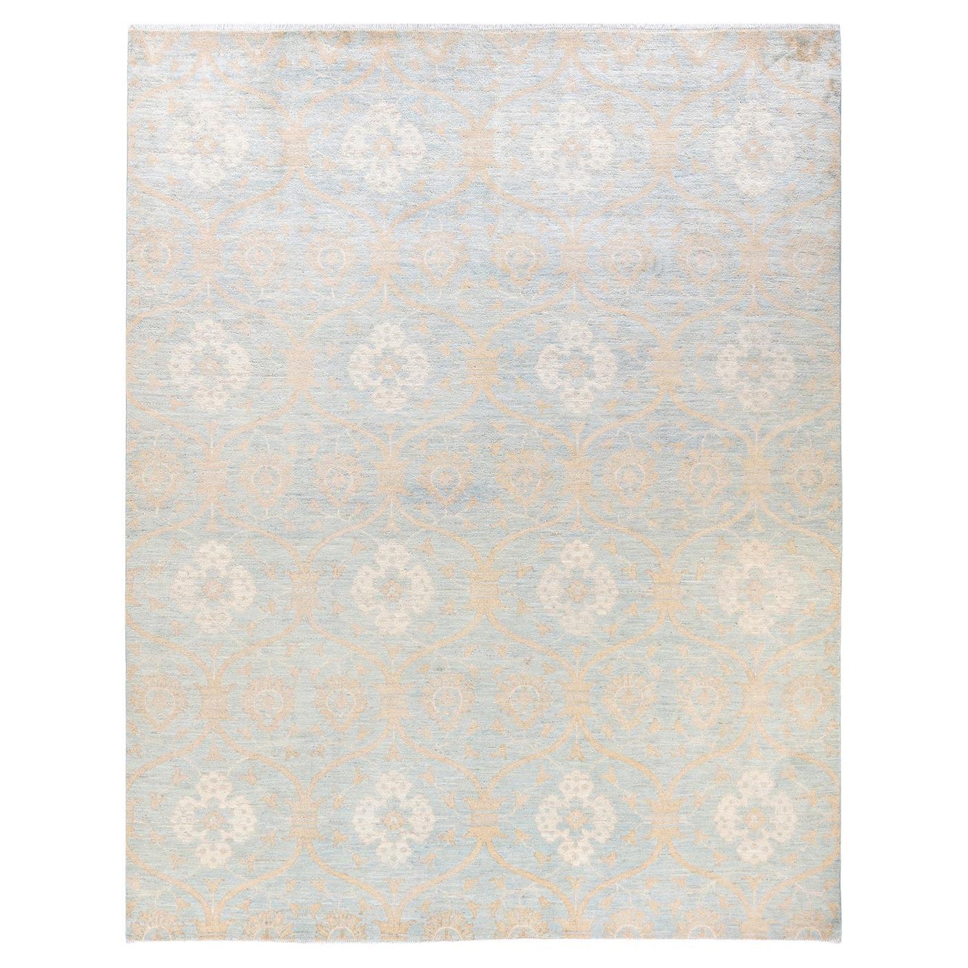 One-of-a-kind Hand Knotted Eclectic Light Blue Area Rug For Sale