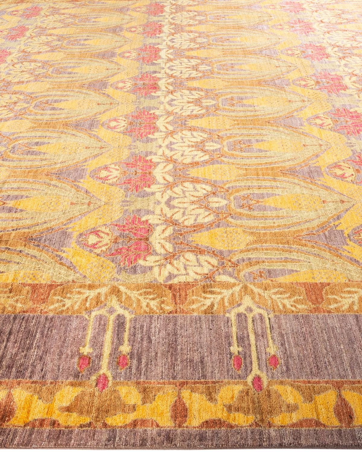 One-of-a-kind Hand Knotted Floral Arts & Crafts Beige Area Rug In New Condition For Sale In Norwalk, CT