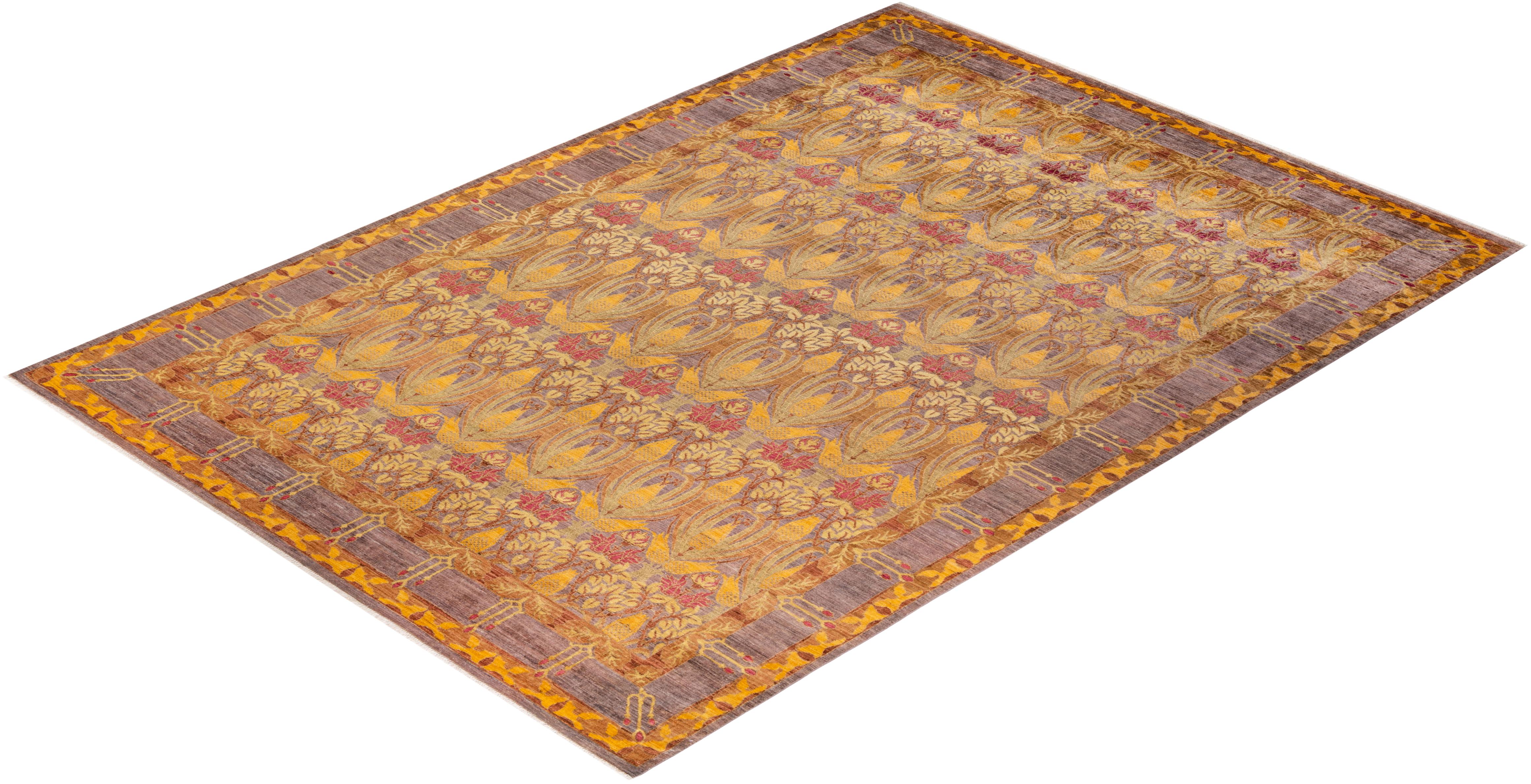One-of-a-kind Hand Knotted Floral Arts & Crafts Beige Area Rug For Sale 2