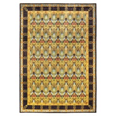 One-of-a-Kind Hand Knotted Floral Arts & Crafts Black Area Rug