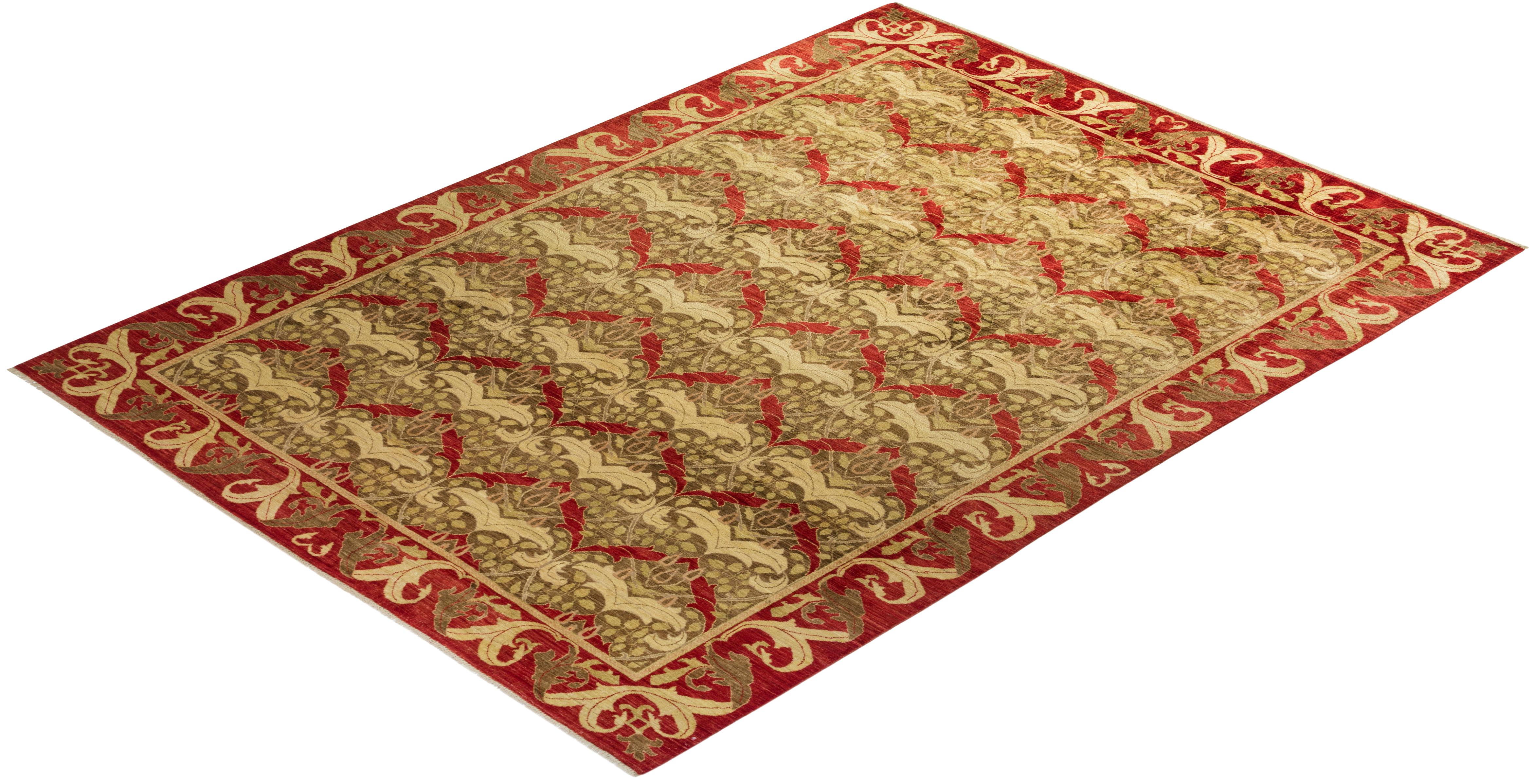 One-of-a-kind Hand Knotted Floral Arts & Crafts Brown Area Rug For Sale 2
