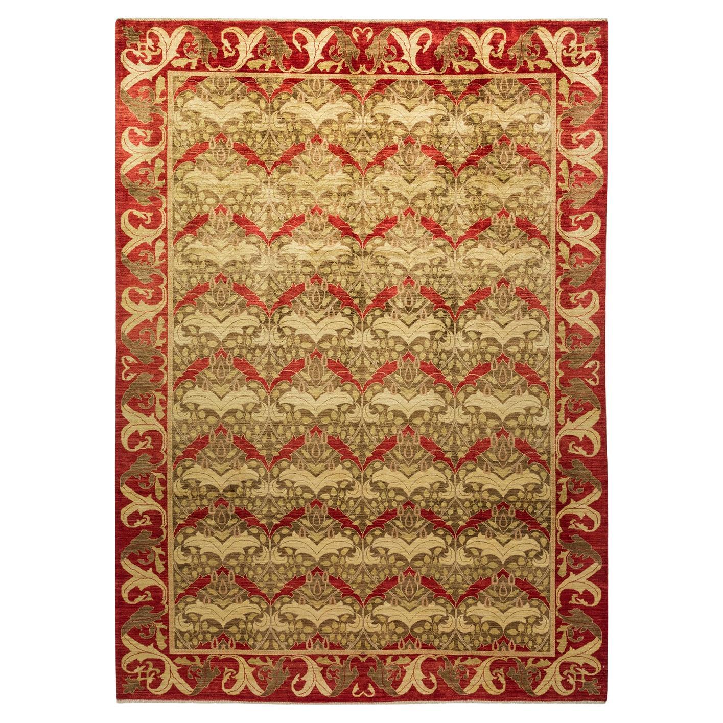 One-of-a-kind Hand Knotted Floral Arts & Crafts Brown Area Rug For Sale