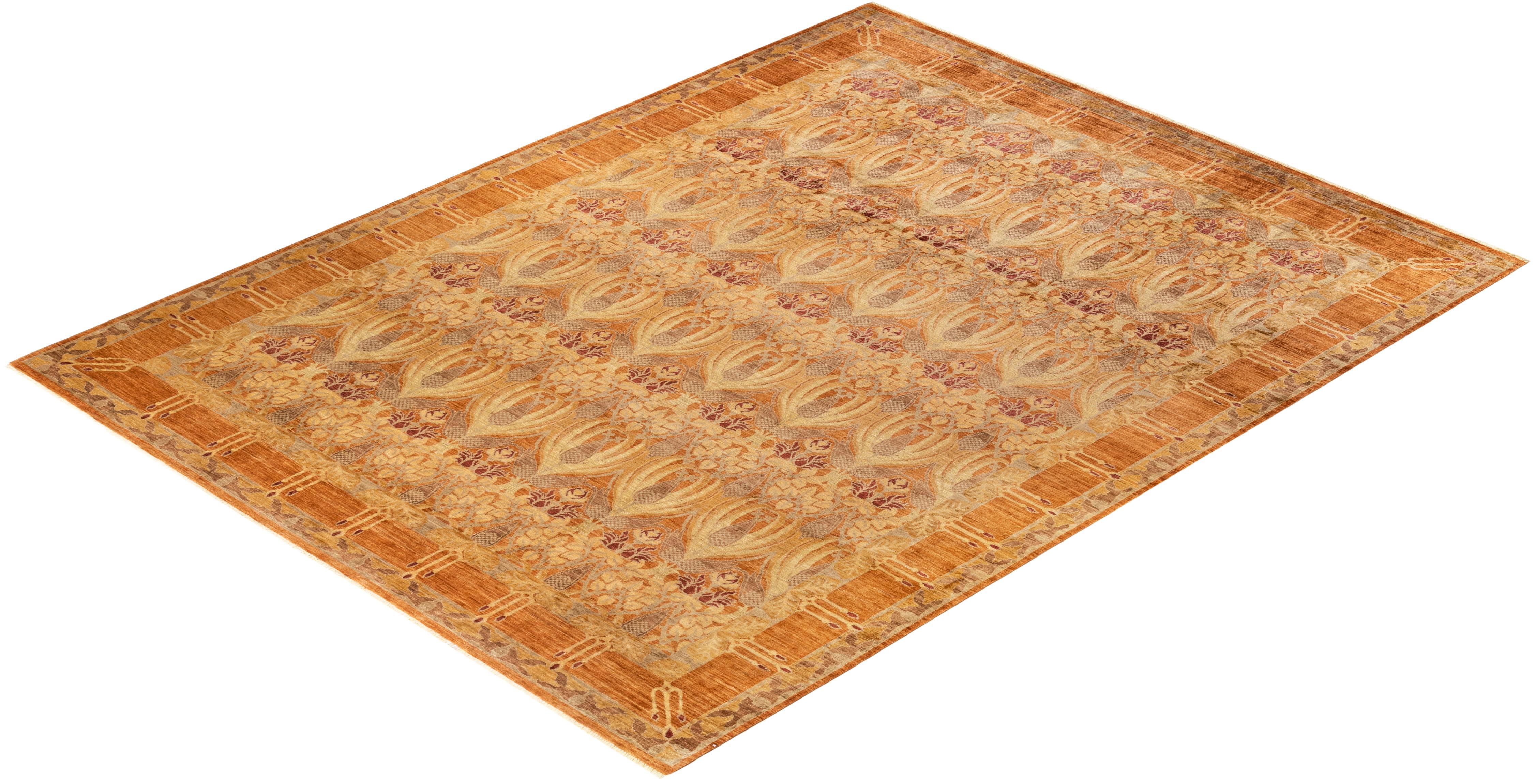 One-of-a-Kind Hand Knotted Floral Arts & Crafts Brown Area Rug For Sale 2
