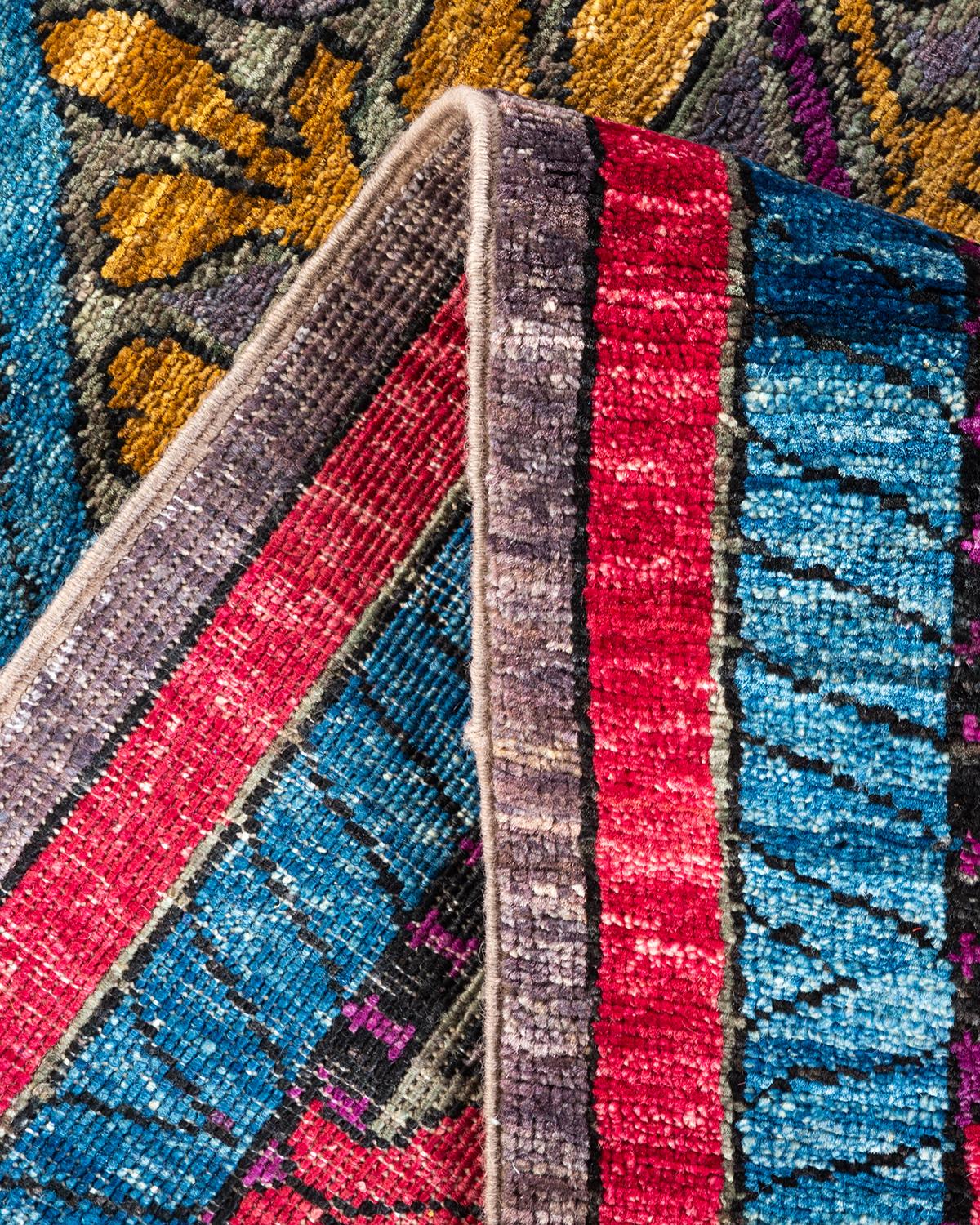 Alfombra única anudada a mano con motivos florales Arts & Crafts gris Lana en venta