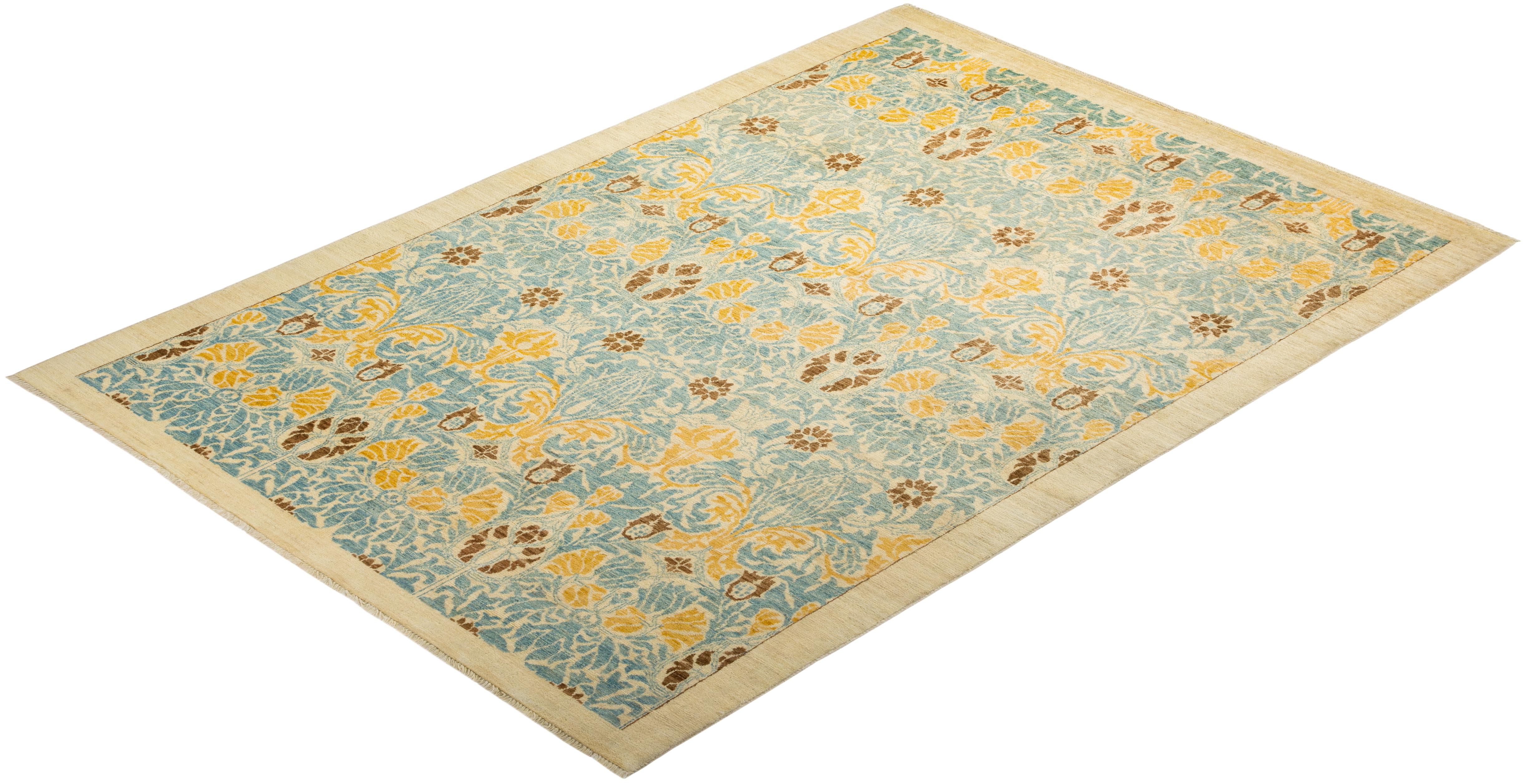 One-of-a-kind Hand Knotted Floral Arts & Crafts Ivory Area Rug For Sale 2