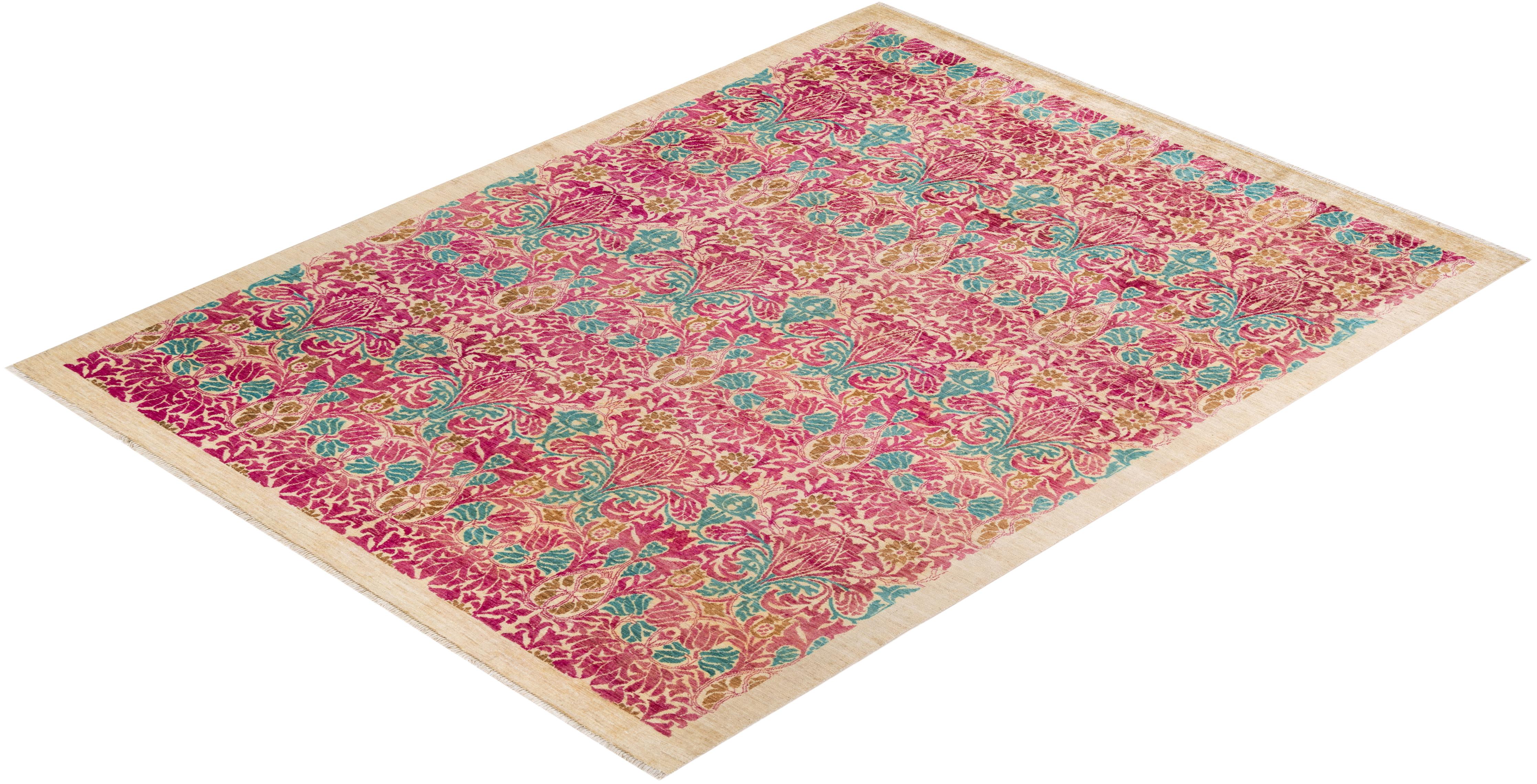 One-of-a-kind Hand Knotted Floral Arts & Crafts Ivory Area Rug For Sale 2