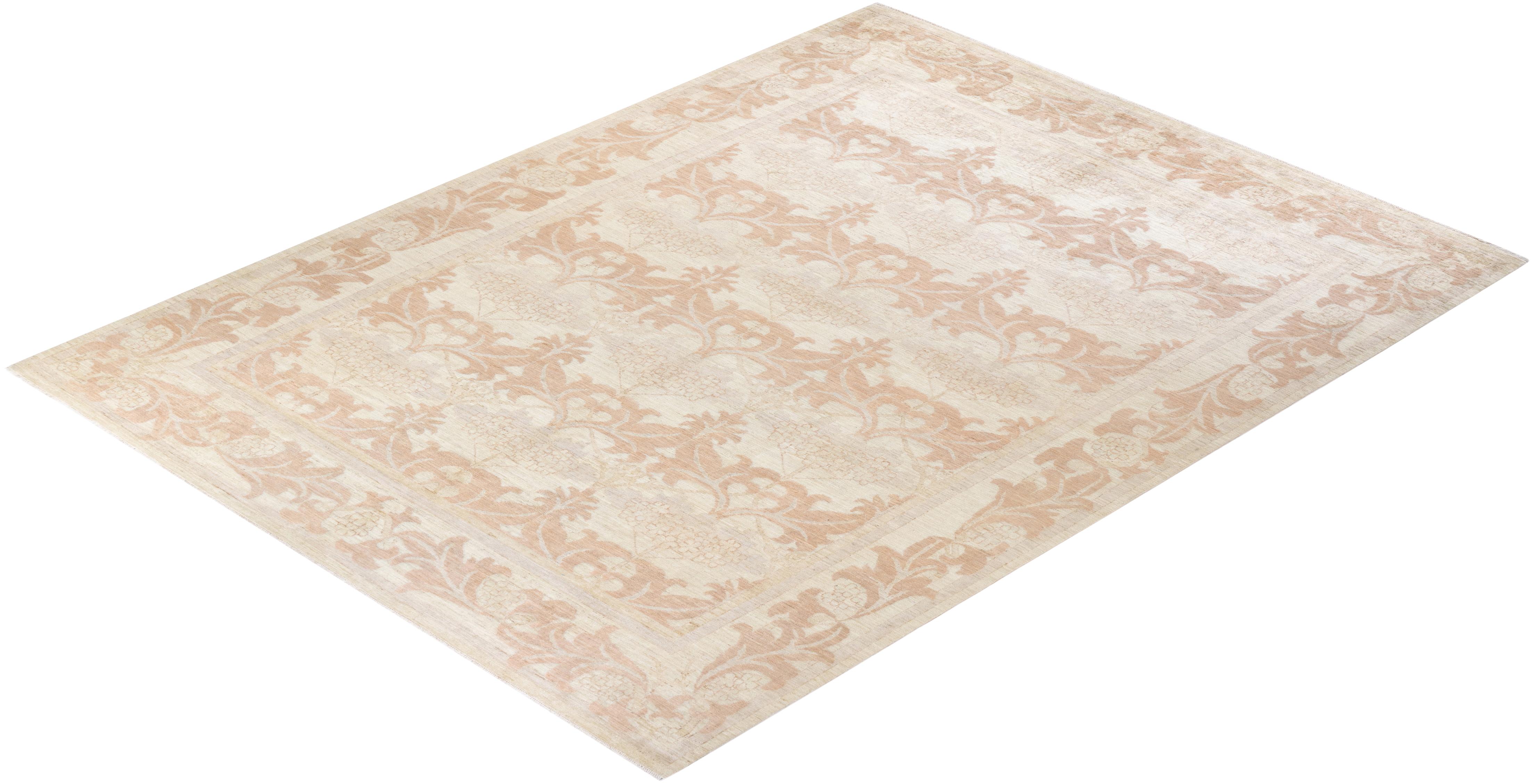 Tapis Arts & Crafts ivoire unique en son genre à motifs floraux noués à la main en vente 2