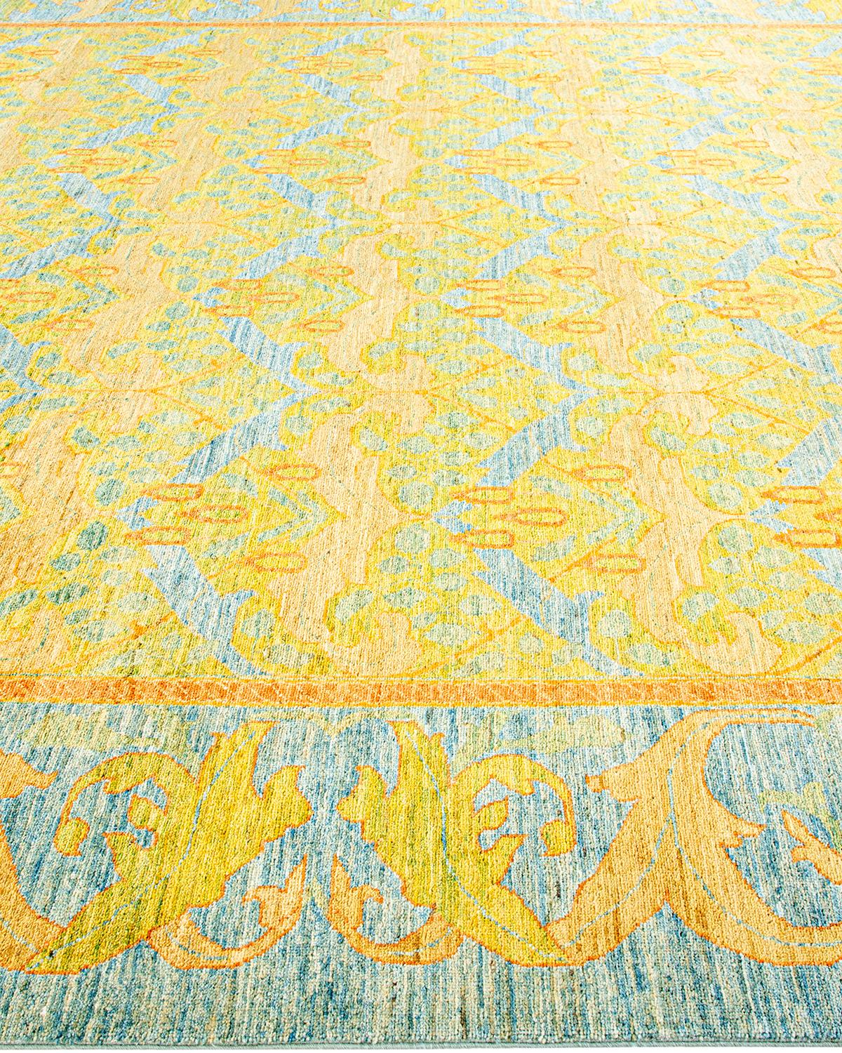 One-Of-A-Kind Hand Knotted Floral Arts & Crafts Light Blue Rug 9' 8