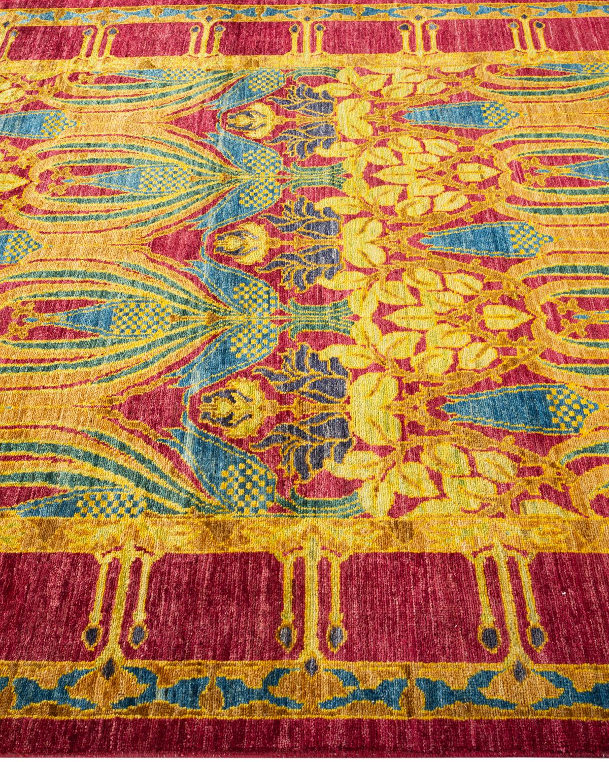 One-of-a-Kind Hand Knotted Floral Arts & Crafts Purple Area Rug In New Condition For Sale In Norwalk, CT