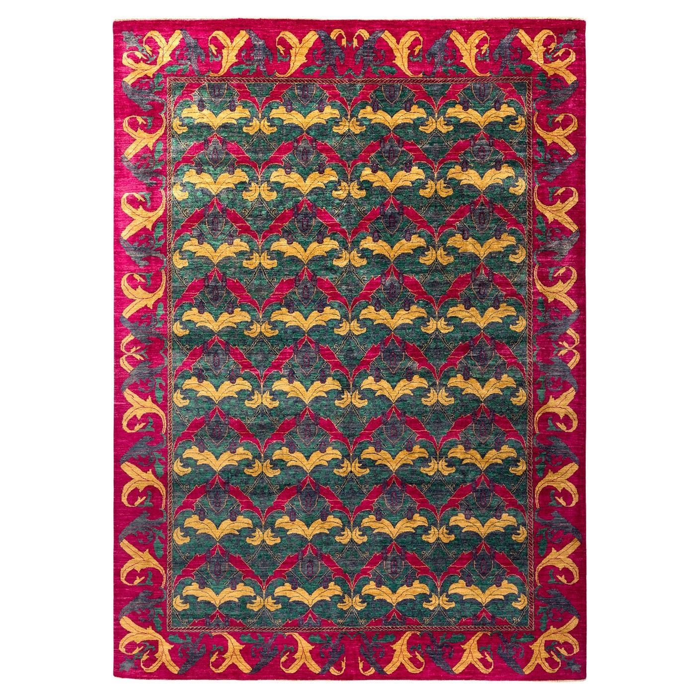 One-of-a-kind Hand Knotted Floral Arts & Crafts Purple Area Rug For Sale