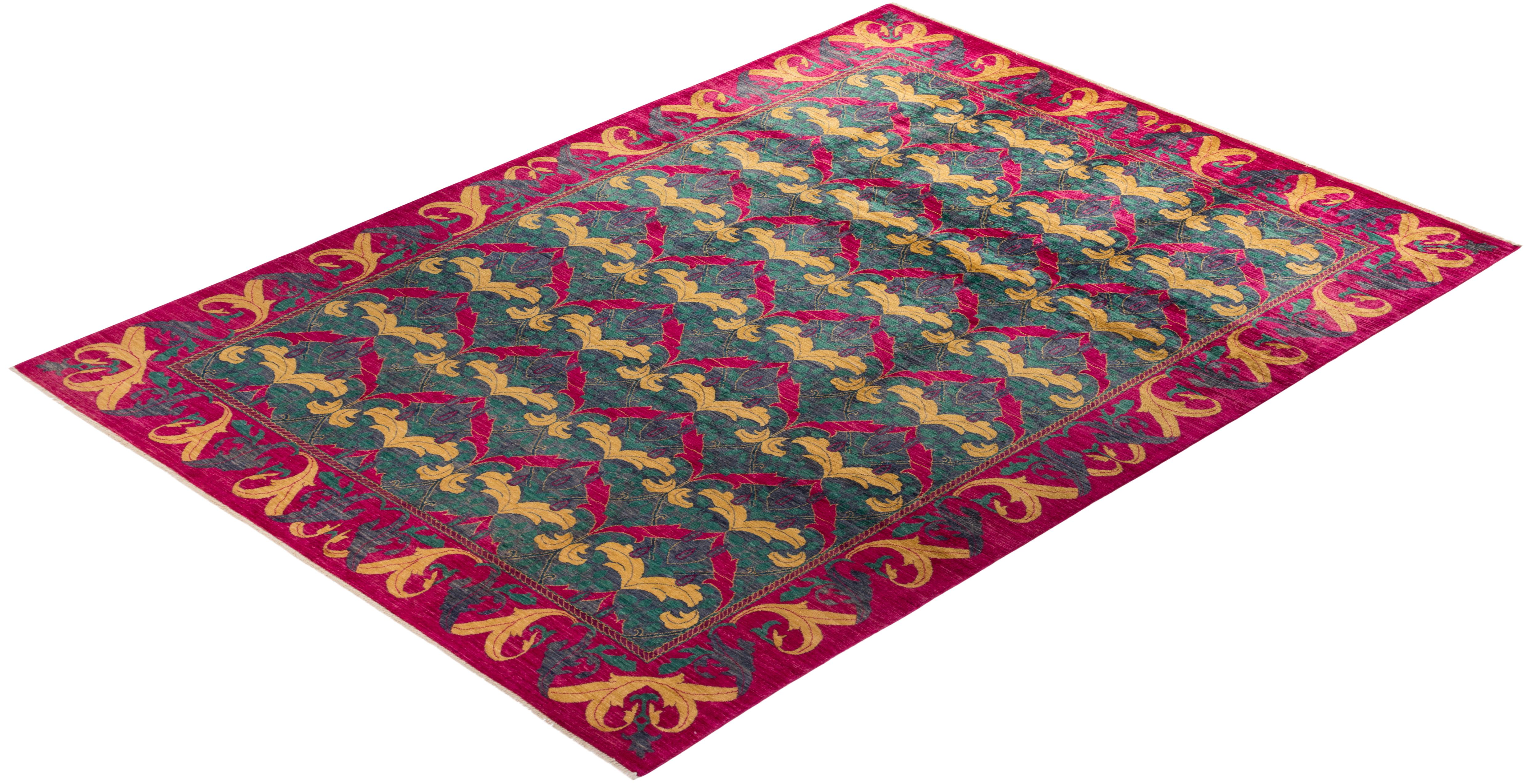 One-of-a-kind Hand Knotted Floral Arts & Crafts Purple Area Rug For Sale 2