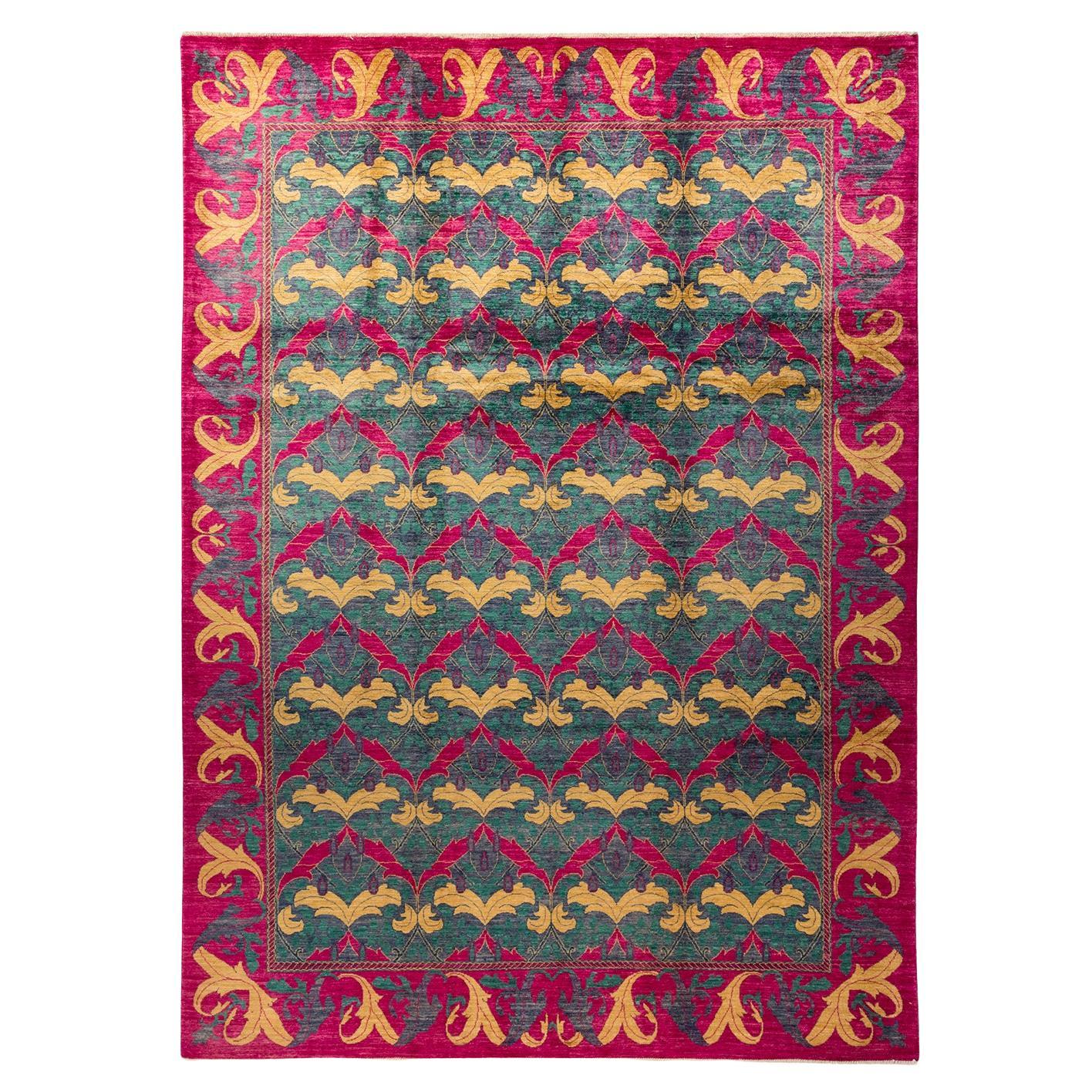One-of-a-kind Hand Knotted Floral Arts & Crafts Purple Area Rug For Sale